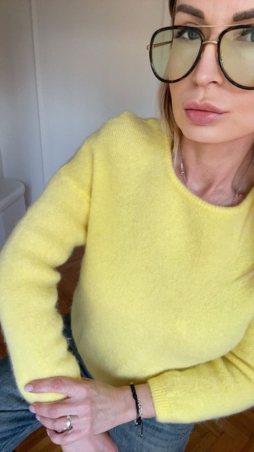 Sweter pastelowy Angora z baby alpaca żółty