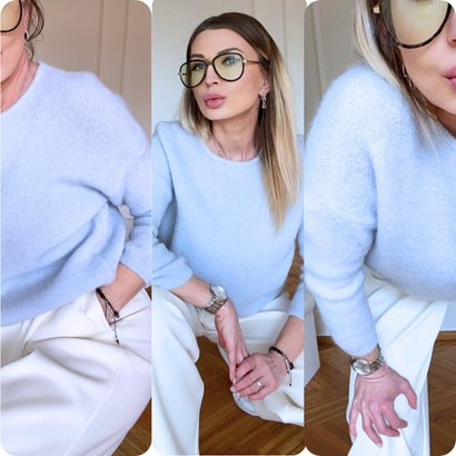 Sweter pastelowy Angora z baby alpaca błekitny